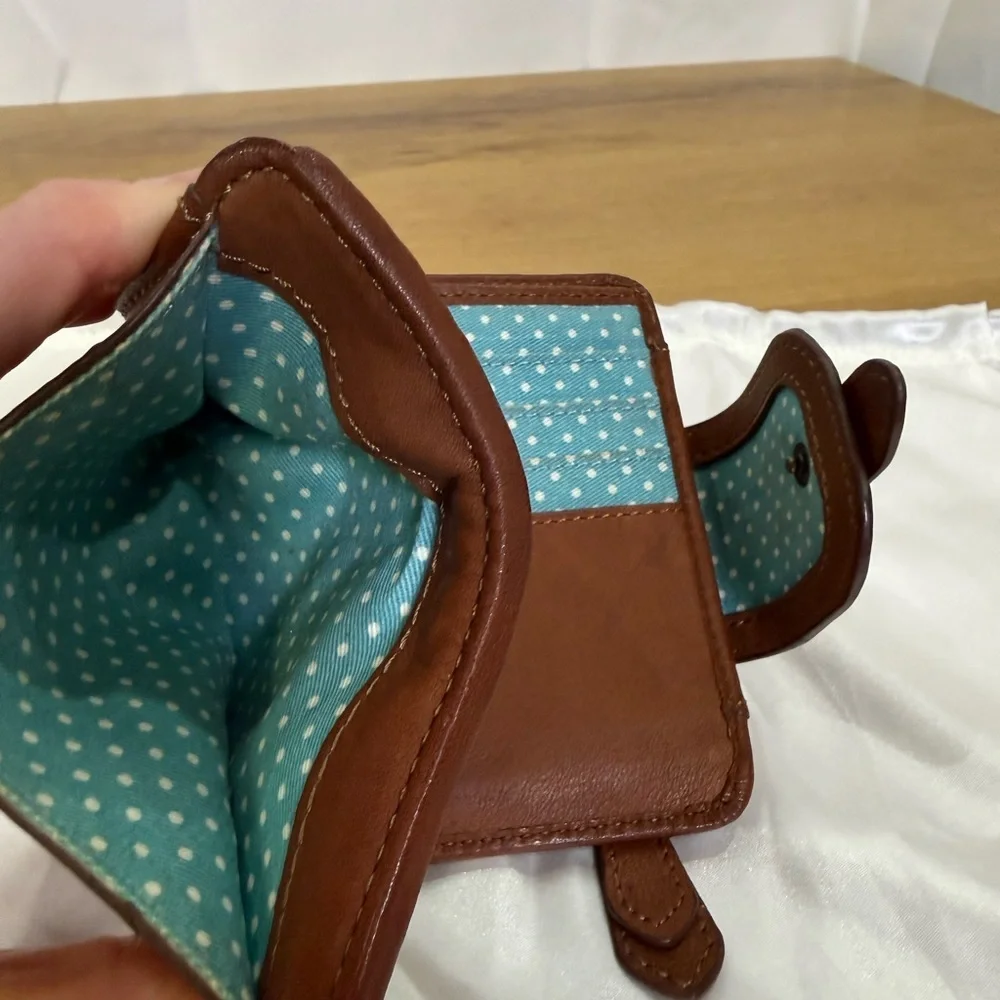 Fossil Emory Multifunction Brown Leather Bifold Wallet with Polka Dot Interior
